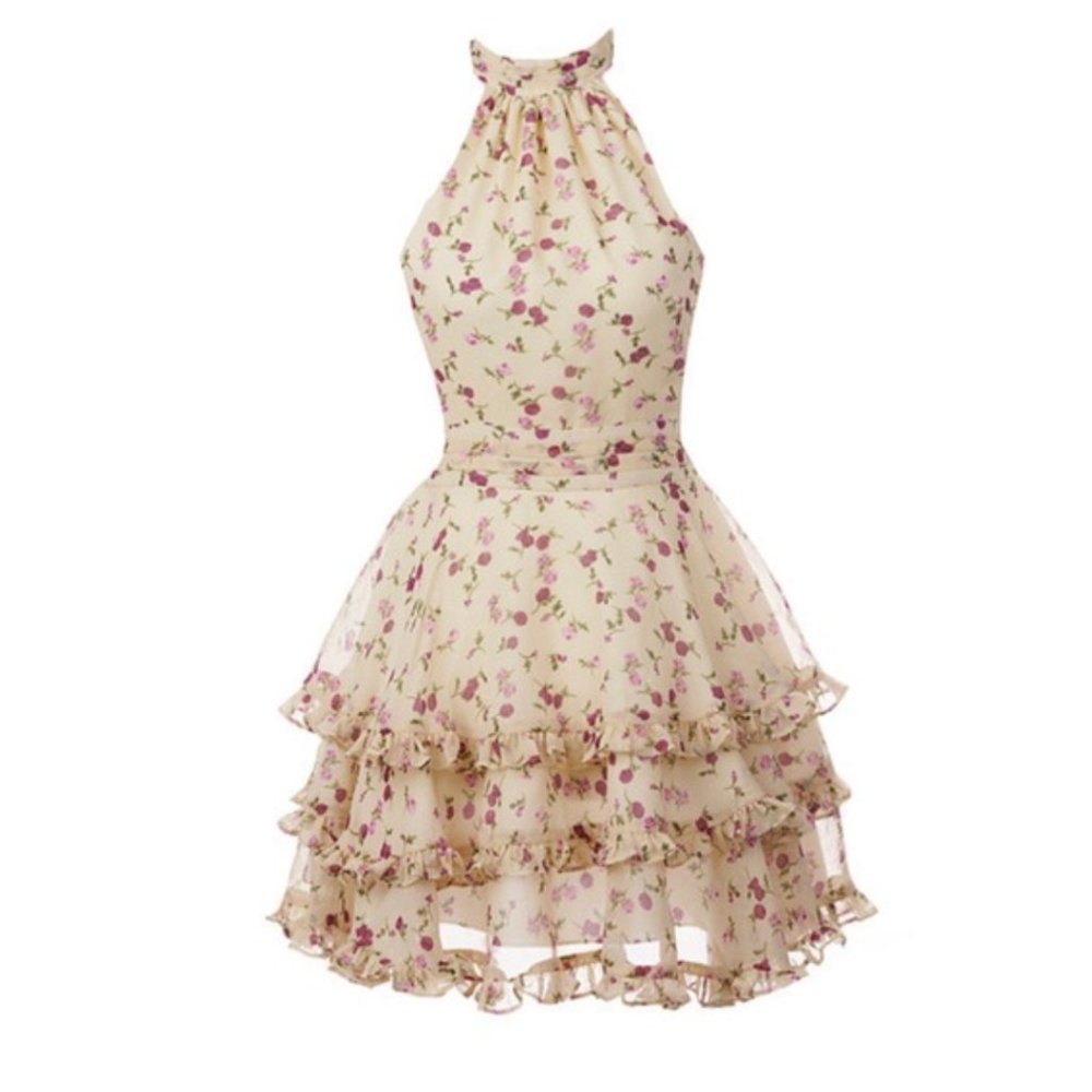 Glow and Gold Tiered Halter Dress | Adeirlina